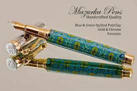 Blue Green Polyclay Handmade Fountain Pen With Gold Chrome Finish Fountain Pen Pen Paper And Ink