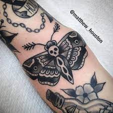 Illustrated Gentleman Fun Moth In The Ditch Added To Max S Sleeve Moth Tattoo Traditional Tattoo Traditional Butterfly Tattoo