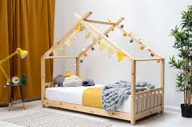 Kids Pine Wooden House Style Canopy Bed Frame Single 3ft Crazypricebeds Com
