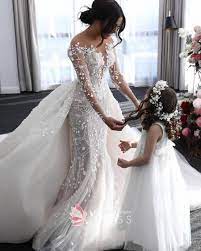 Vine Lace Mermaid Church Bridal Dress With Overskirt Wedding Dress Sleeves Wedding Dress Guide Plain Wedding Dress