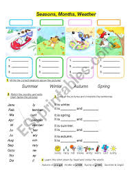 Seasons Months Weather Worksheet Seasons Worksheets Weather Esl Seasons Months