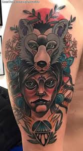 Flower tattoo designs can be large, small, black, grey, white however, different kinds of rose tattoo designs can represent other things depending on the color and styling. Tattoo Of Faces Wolfs Flowers