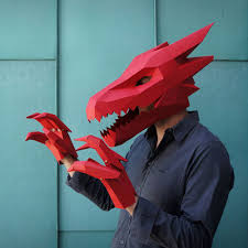 Diy Low Poly Animal Masks For Halloween By Wintercroft Dragon Mask Animal Masks Cardboard Mask