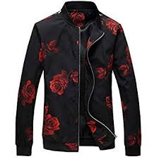 Emaor Mens Men 39 S Zipper Rose Flower Print Varsity Bomber Baseball Floral Jacket Coat Outwe Bomber Jacket Fashion Flower Print Bomber Jacket Print Outerwear