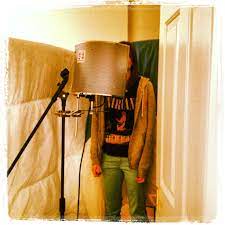 Laura In Our Homemade Vocal Booth Recording Her Part For Our First Ep Home Studio Music Podcast Studio Studio