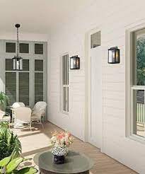 Bold white board and batten with gable trim brackets; Smeike Outdoor Wall Mount Light Wall Sconce Lanterns Porch Lights Simple Modern 1 Light Exterior Sconces Lantern In Farmhouse Goals
