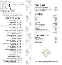 Find special offers and a salon near you! Service Menu Fine Lines Hair Salon Hair Salon Price List Hair Salon Prices Salon Price List