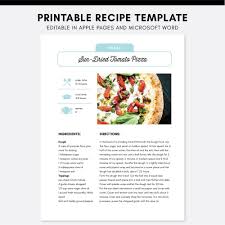 Editable Recipe Pages Template Apple Pages Microsoft Word Etsy Food Printables Recipe Binder Create A Recipe