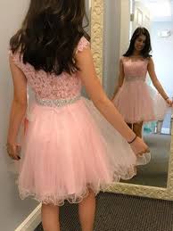 Blush Pink Lace Organza Homecoming Dresses School Dance Dress Beaded Party Dresses Pfp00364 From Promfast Pink Homecoming Dress Beaded Party Dress Cheap Homecoming Dresses