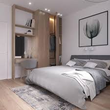 A Modern Bedroom In White And Light Grey Wooden Floors And A Wooden Wall Item Minimalist Bedroom Design Scandinavian Bedroom Decor Scandinavian Design Bedroom