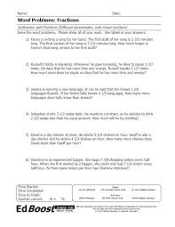 Operations and algebraic thinking 1.oa represent and solve problems involving addition and subtraction. Word Problems Fractions Subtraction Different Denominator Mixed Numbers Edboost