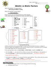3 ecology chapter student sheet activity #3: Abiotic Vs Biotic Factors Doc Name Justin Sotelo Hour 6 Abiotic Vs Biotic Factors What Is The Definition Of An Abotic Factor Non Living Condition Or Course Hero