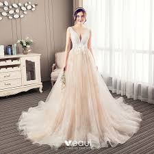 Maybe you would like to learn more about one of these? Sexy Champagner Brautkleider Hochzeitskleider 2019 A Linie Rundhalsausschnitt Spitze Blumen Armellos Ruckenfreies Kapelle Schleppe