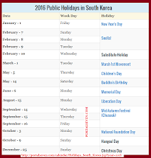 2016 South Korea Public Holidays Calendar Holidays Calendar South Korea Korea