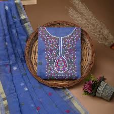 Shop Blue Cotton Embroidered Salwar Suit Online