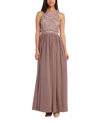 Nightway Taupe Ivory Floral Lace Layered Maxi Dress