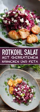 Rotkohl Salat Mit Gebratenem Hahnchen Und Feta Emmikochteinfach Rezept Rotkohl Rotkohlsalat Gesunde Rezepte