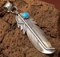 Sterling Silver Feather Pendant with Sleeping Beauty Turquoise