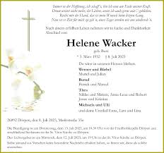 Traueranzeigen von Helene Wacker