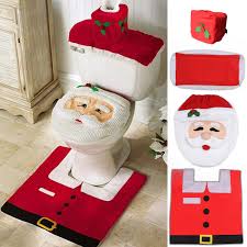 Spacious modern bathroom in marble design with big bath. Amazon Com Ohuhu Santa Toilet Seat Cover 4 Piece Christmas Toilet Seat Cover And Rug Set Santa On The Toilet Ornament Santa Claus Toilet Seat For Happy Christmas Decorations Bathroom Decor Red Home