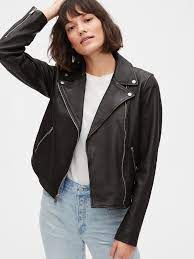 Gap Leather Moto Jacket Basic Black Celebrities Leather Jacket Coats Jackets Women Stylish Outerwear