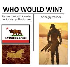 Went From Delivering Packages To Deciding The Fate Of New Vegas Fallout Funny Fallout Comics Fallout Meme