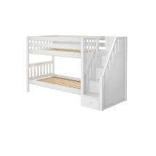 White twin over twin bunk beds loft bed twin storage bed wood bed bedding set us. Twin Low Bunk Bed With Stairs Maxtrix Kids