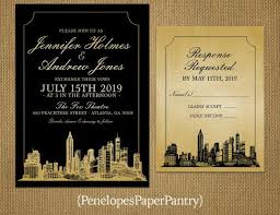 Atlanta Destination Wedding Invitation Atlanta Georgia Skyline Black And Gold Shimmery Destination Wedding Invitations Destination Wedding Printed Invitations