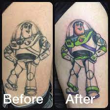To infinity and beyond word tattoo with infinity symbol. All Seeing Eye Tattoo Lounge Customer Came In With An Old Buzz Lightyear Tattoo