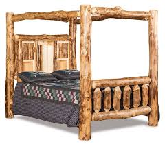 Here, the canopy bed has a black frame and brass accents and nighstands were chosen to match that aesthetic. Real Rustic Log Bookcase Bed With Canopy From Dutchcrafters Amish