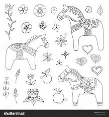 Dala Horses Hand Drawn Set Isolated On White Background Stock Vector Illustration 422656879 Shutterst Animal Sewing Patterns Dala Horse Horse Coloring Pages