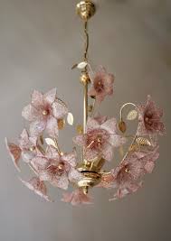 Arte di murano artistic glassware. Chandelier In Brass With Pink Murano Glass Flowers For Sale At 1stdibs