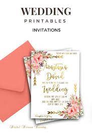 Romantic Spring Wedding Invitation Printable Gold Wedding Blush Pink Floral W Printable Wedding Invitations Wedding Invitations Boho Spring Wedding Invitations