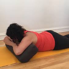 You can always use two or three bolsters on your thighs to fold onto if that's more comfortable for you. Supported Sphinx Pose With Just A Bolster I Prefer The Round One But A Flat Bolster Also Works You Can Also Support Yo Restorative Yoga Yoga Bolster Yoga
