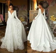 Ad Ebay Url Vintage Lace Satin Wedding Dresses Deep V Neck Long Sleeve Backless Bridal Gow Long Sleeve Bridal Dresses Wedding Dresses Uk Backless Bridal Gowns