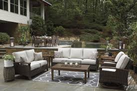 Easy Isle Dark Brown And Beige Outdoor Raf Sectional In 2020 Outdoor Seating Set Outdoor Living Outdoor Living Room