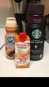Protein Coffee Starbucks Iced Coffee Caramel Premier Protein And Caramel Silk Almond Creamer Protein Drink Recipes Protein Shake Recipes Healthy Coffee