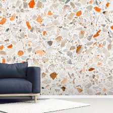 Furniture placement living room, farm house living room, boho living room. Vibrant Orange And Grey Terrazzo Wallpaper Wallsauce Us