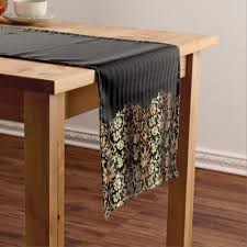 Black And Metallic Gold Damask Design Short Table Runner Zazzle Com Personalized Table Runner Table Runners Design