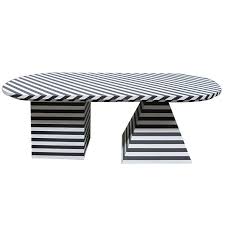 Black And White Table Design Black And White Striped Dining Table By Kelly Wearstler In 2020 Marble Furniture Design Furniture Dining Table Furniture Design Modern