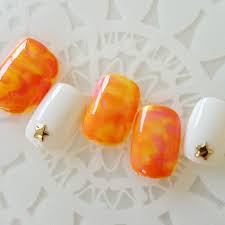 jills nail on instagram オレンジマーブル ネイルチップ販売 ネイルデザイン ネイルアート ショートネイル マーブルネイル 夏ネイル スター 普段使いネイル ビタミンカラー nail polish orange color nailartclub ネイル ネイル マーブル 夏ネイル