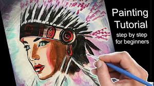 Native American Painting For Beginners How To Paint Woman In Acrylics Painting Tutorial Native American Drawing Native American Paintings