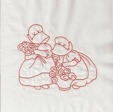 All 9 Pair Of Friends Sunbonnet S Redwork Quilt Blocks Machine Embroidered Quilt Blocks Sunbonnet Redwork