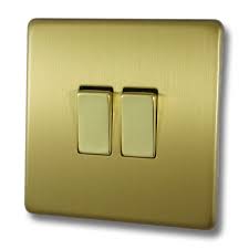 Satin brass victorian 6a rocker light switches. Brushed Brass Screwless Switch 2 Gang