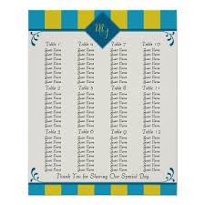 Wedding Reception Seating Chart Standard Sizes Zazzle