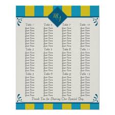 Wedding Reception Seating Chart Standard Sizes Zazzle