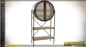 Voir plus d'idées sur le thème etagere industrielle, mobilier de salon, industriel. Etagere Style Industriel En Metal Noir Portes Avec Cannage De Rotin 173cm