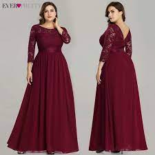 Plus Size Ever Pretty Evening Dresses Long Ep07412 Elegant Long Sleeve A Lin Evening Dresses Plus Size Burgundy Bridesmaid Dresses Bridesmaid Dresses Plus Size