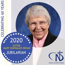 We are happy to present to you four more Jubilarians who are celebrating  milestones as Sisters of Notre Dame! Sisters Mary Lisette Petelin, Mary  Donnalee Resar, Mary Janeta Stamper, and Geraldine Marie