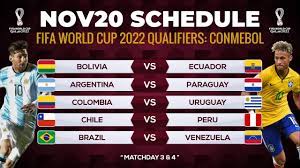 Click here for the schedule of this month's south american world cup qualifiers. Match Schedule Fifa World Cup Qatar 2022 Qualifiers Conmebol Matchday 3 4 Youtube